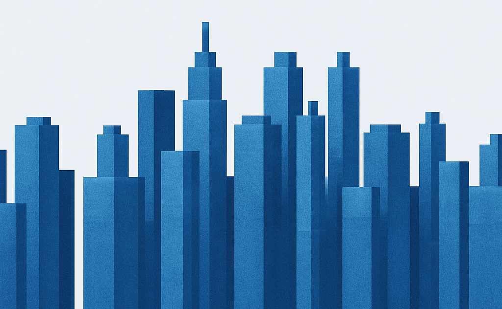 Abstrakte blaue Stadtsilhouette als Symbol für Gewerbeimmobilien